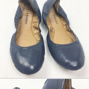 LUCKY BRAND Blue Leather Scrunch Ballet Flats 8